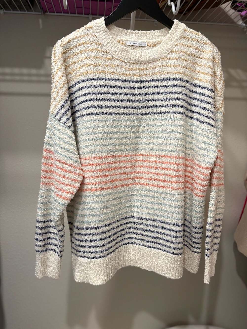 Staccato Women's Multicolored Striped Textured Knit Sweater